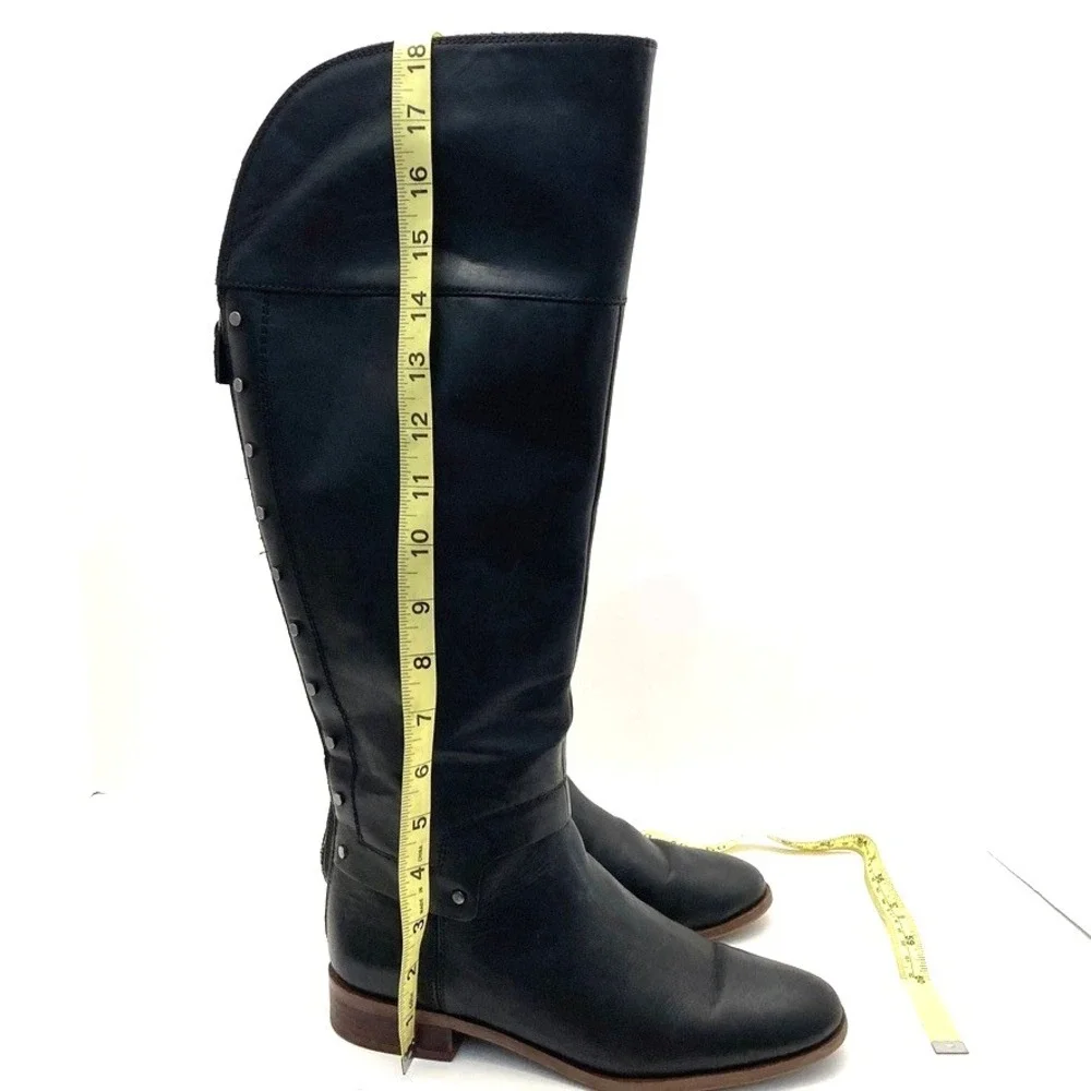 Franco Sarto Roxie Riding Boots Womens 7 Leather Studded Black Leather Back Zip